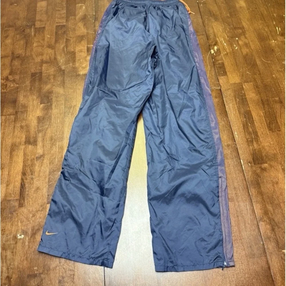 Vtg Nike Track Pants Kids Size M 8-10 Blue Orange Mesh Side Stripe Windbreaker